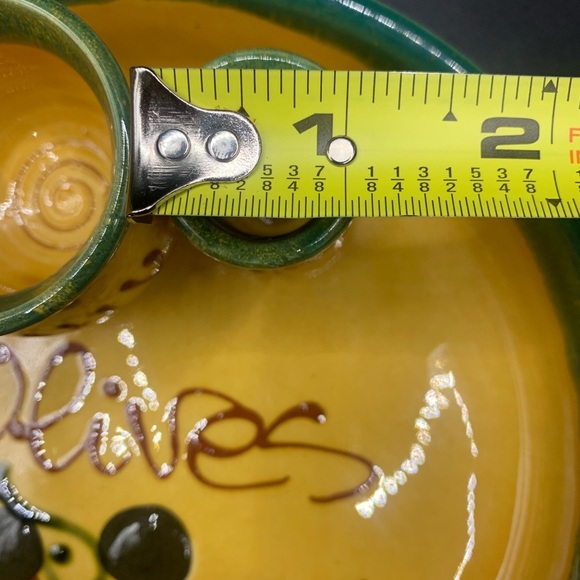 French Olive Dish W/Toothpick & Pit Bowls Gold & Green 7” Diameter - Picture 14 of 16